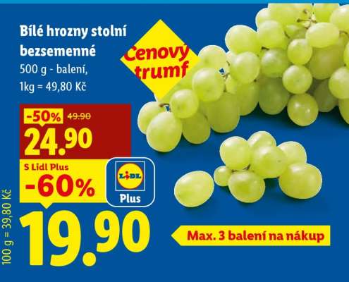 BÍLÉ HROZNY STOLNÍ BEZSEMENNÉ