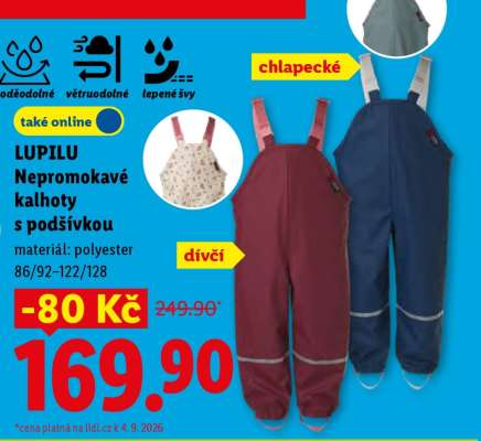 lupilu NEPROMOKAVÉ KALHOTY S PODŠÍVKOU