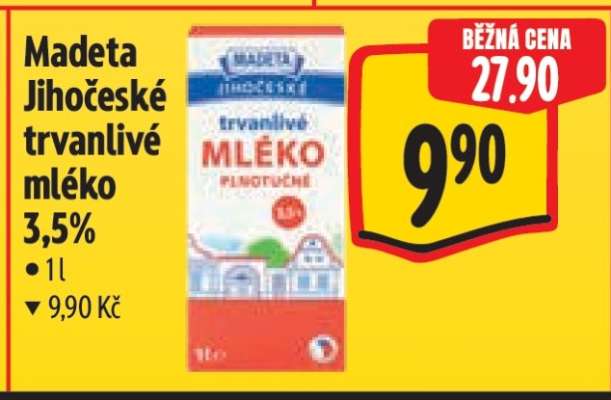 Madeta Jihočeské Trvanlivé mléko 3,5%