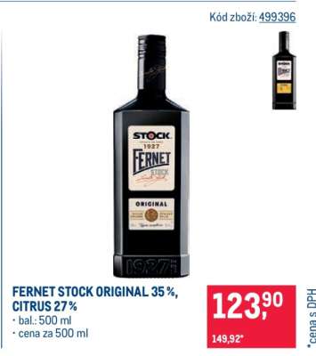 FERNET STOCK ORIGINAL 35 %, CITRUS 27 %